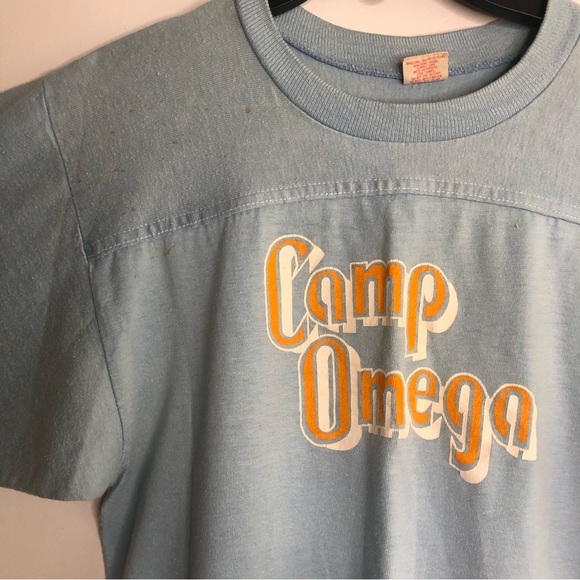 VINTAGE | COLLEGIATE PACIFIC Camp Omega Football Jersey Blue Size Large - Picture 10 of 11